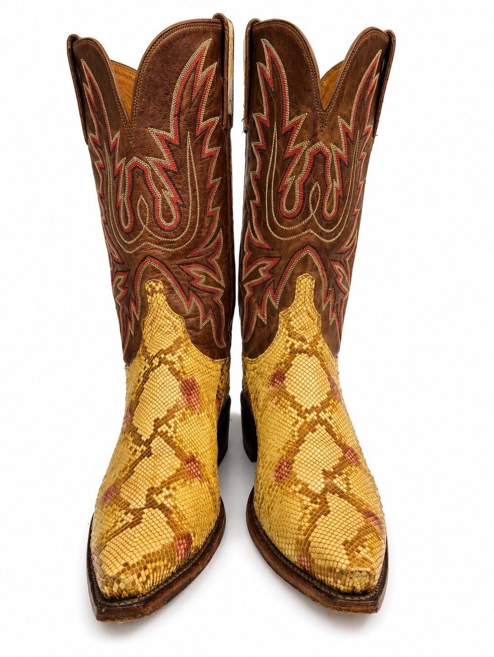 Lucchese 1883 Genuine Python Western Cowboy Boots Cream Snip Toe Women's 10B - Picture 2 of 9